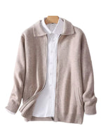 New 100% Cashmere Knitwear Cardigan Sweater Men'S Lapel Zipper Thick Jacket Shirt Collar Smart Casual Knitted Long Sleeve Tops