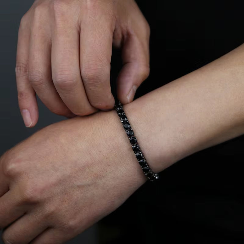 3Mm 4Mm Black Moissanite Tennis Bracelet Full Diamond with Certificate S925 Sterling Silver Hiphop Bracelets for Women Man