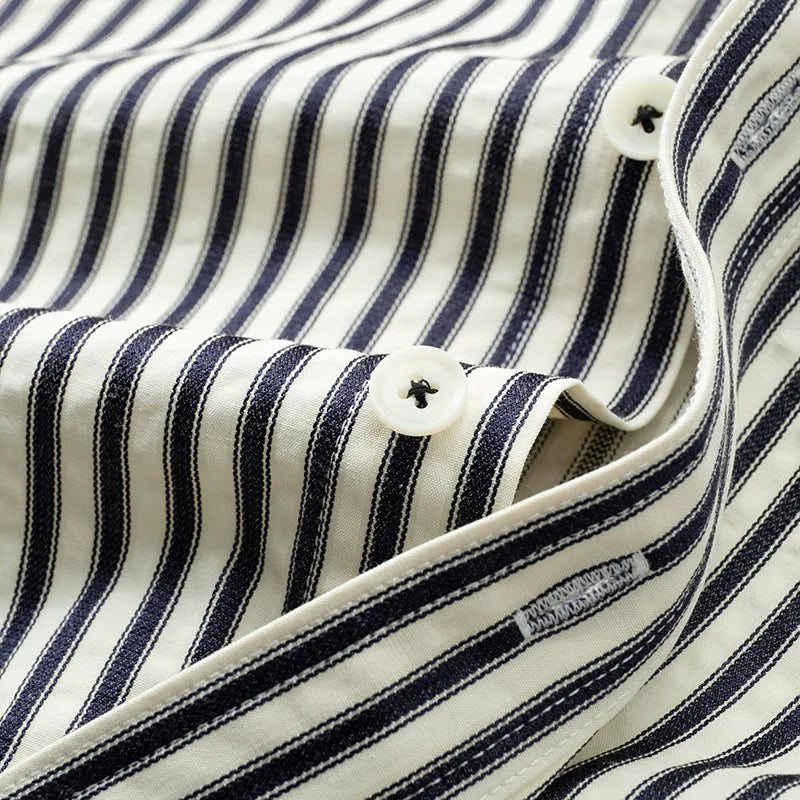 Casual Japanese Style Long Sleeve Striped Pocket Shirt Men'S Fashion Loose Fit Spring Autumn High End Feeling Top Men'S Wear