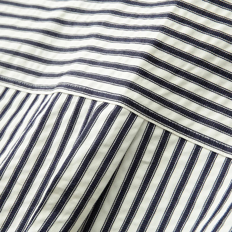 Casual Japanese Style Long Sleeve Striped Pocket Shirt Men'S Fashion Loose Fit Spring Autumn High End Feeling Top Men'S Wear