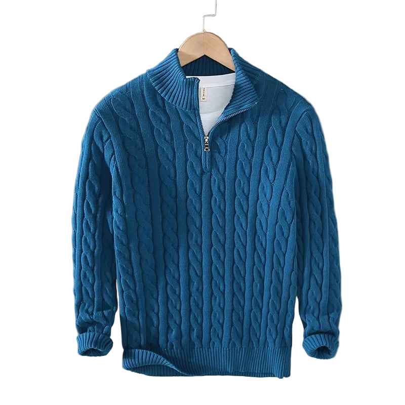 Thickened Long Zipper Loose Knitted Sweater Coat for Men Casual Winter Half High Collar Knitted Pullover Outerwear