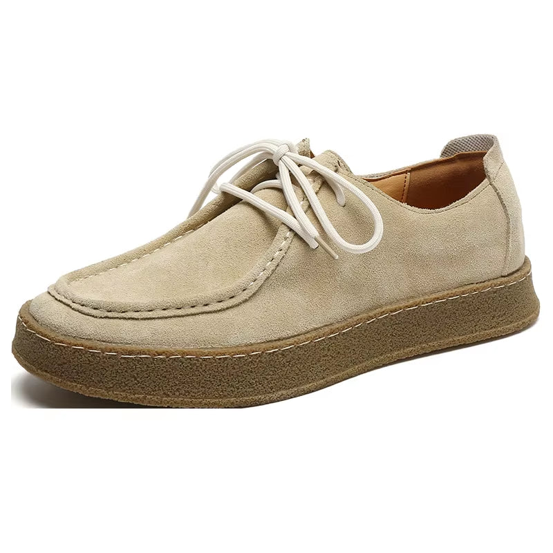 Vintage Man Casual Shoes Lace-Up Cow Suede Genuine Leather Comfortable Driving Flats for Men Outdoor Oxfords