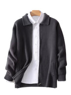 New 100% Cashmere Knitwear Cardigan Sweater Men'S Lapel Zipper Thick Jacket Shirt Collar Smart Casual Knitted Long Sleeve Tops