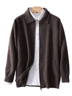 New 100% Cashmere Knitwear Cardigan Sweater Men'S Lapel Zipper Thick Jacket Shirt Collar Smart Casual Knitted Long Sleeve Tops