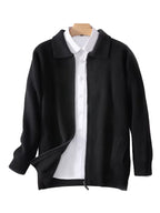 New 100% Cashmere Knitwear Cardigan Sweater Men'S Lapel Zipper Thick Jacket Shirt Collar Smart Casual Knitted Long Sleeve Tops